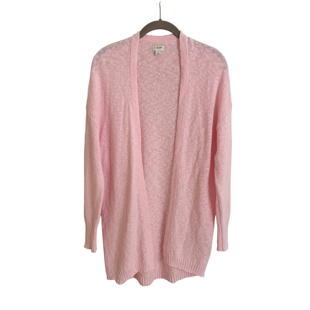 J.Crew Pink Boucle Open Front Cardigan Sweater AY154 Women Small Longline Cotton